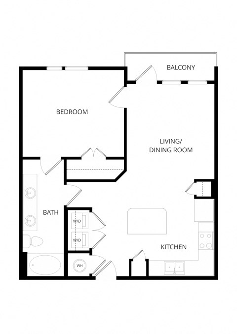 Floor plan for 1 bed, 1 bath, 757 sqft